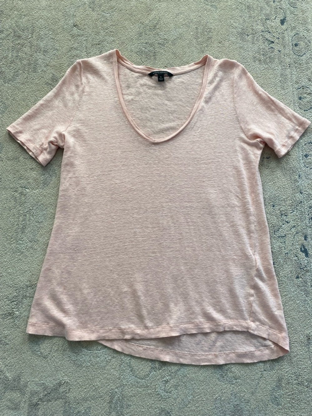 Banana Republic 100% Linen V-Neck T-Shirt Small Peach